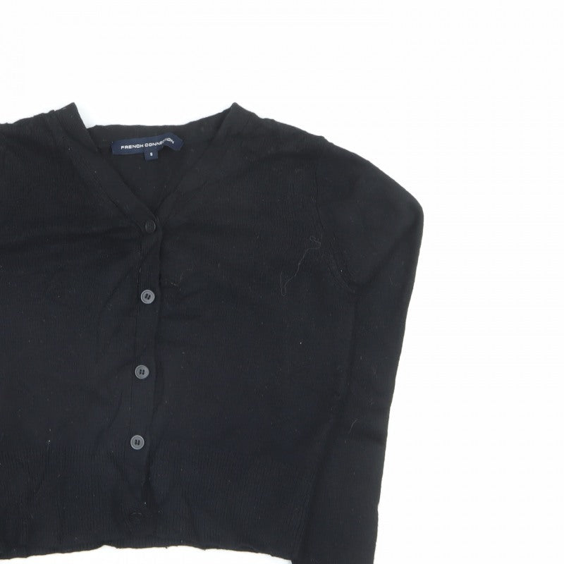 French Connection Women Black S V-Neck Button Knit Cardigan