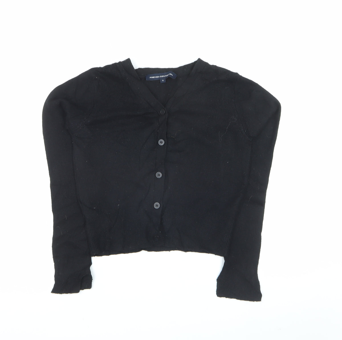 French Connection Women Black S V-Neck Button Knit Cardigan