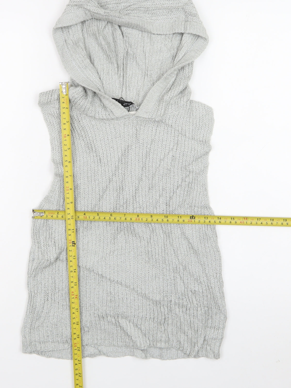 Zara Women Grey M Hooded Sleeveless Knit Pullover Jumper New