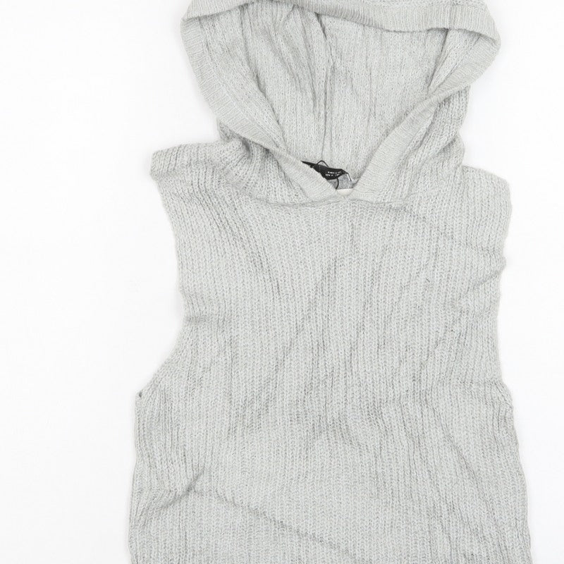 Zara Women Grey M Hooded Sleeveless Knit Pullover Jumper New