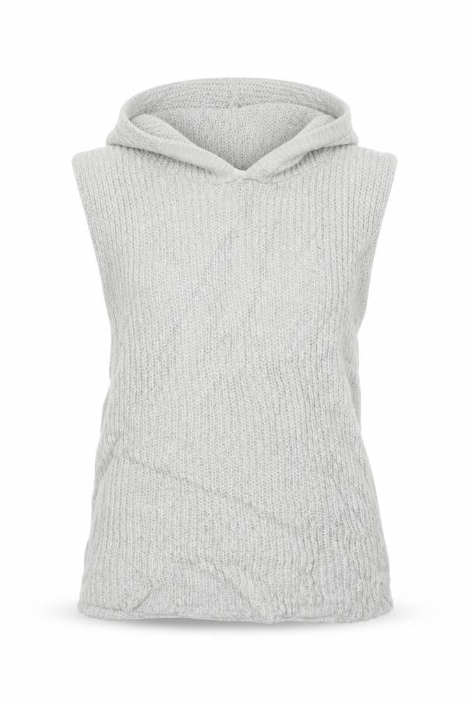 Zara Women Grey M Hooded Sleeveless Knit Pullover Jumper New