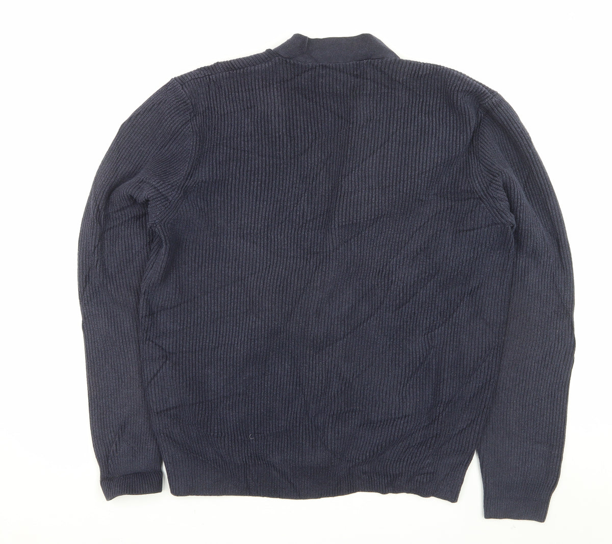 Marks & Spencer Men Blue L Rib Knit Cotton Blend Button Cardigan