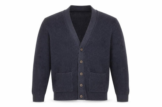 Marks & Spencer Men Blue L Rib Knit Cotton Blend Button Cardigan