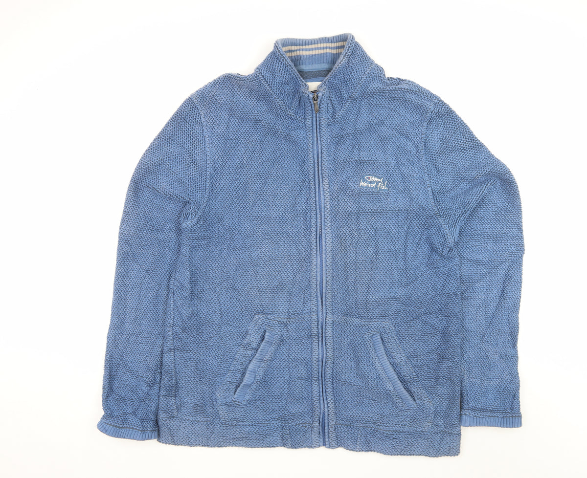 Weird Fish Men’s Blue 2XL Cotton Blend Full Zip Knit Jacket