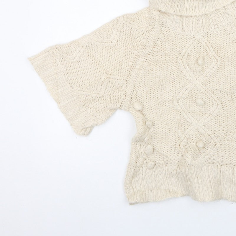 Select Women Ivory UK 8 Roll Neck Cable Knit Button Jumper