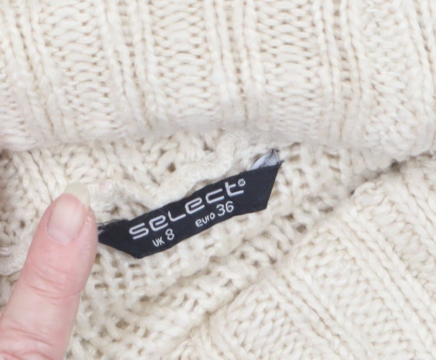 Select Women Ivory UK 8 Roll Neck Cable Knit Button Jumper