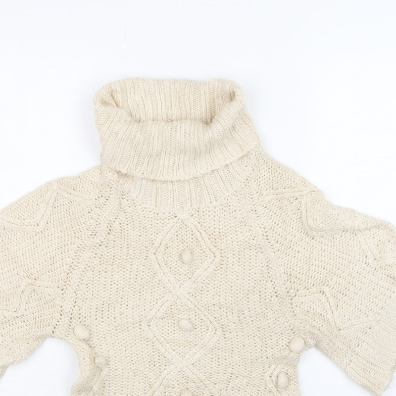 Select Women Ivory UK 8 Roll Neck Cable Knit Button Jumper