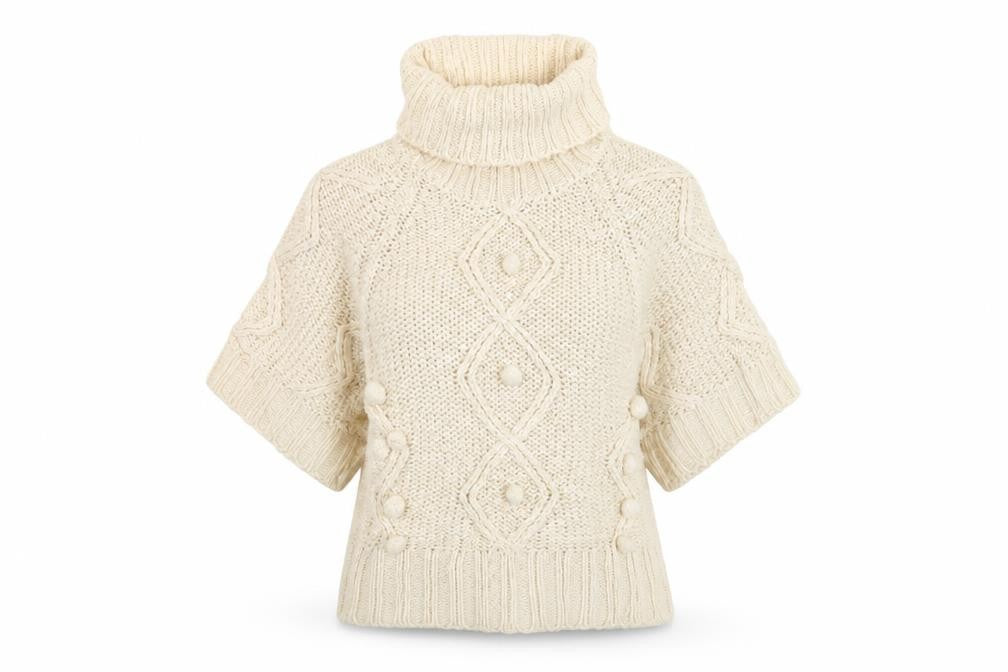 Select Women Ivory UK 8 Roll Neck Cable Knit Button Jumper