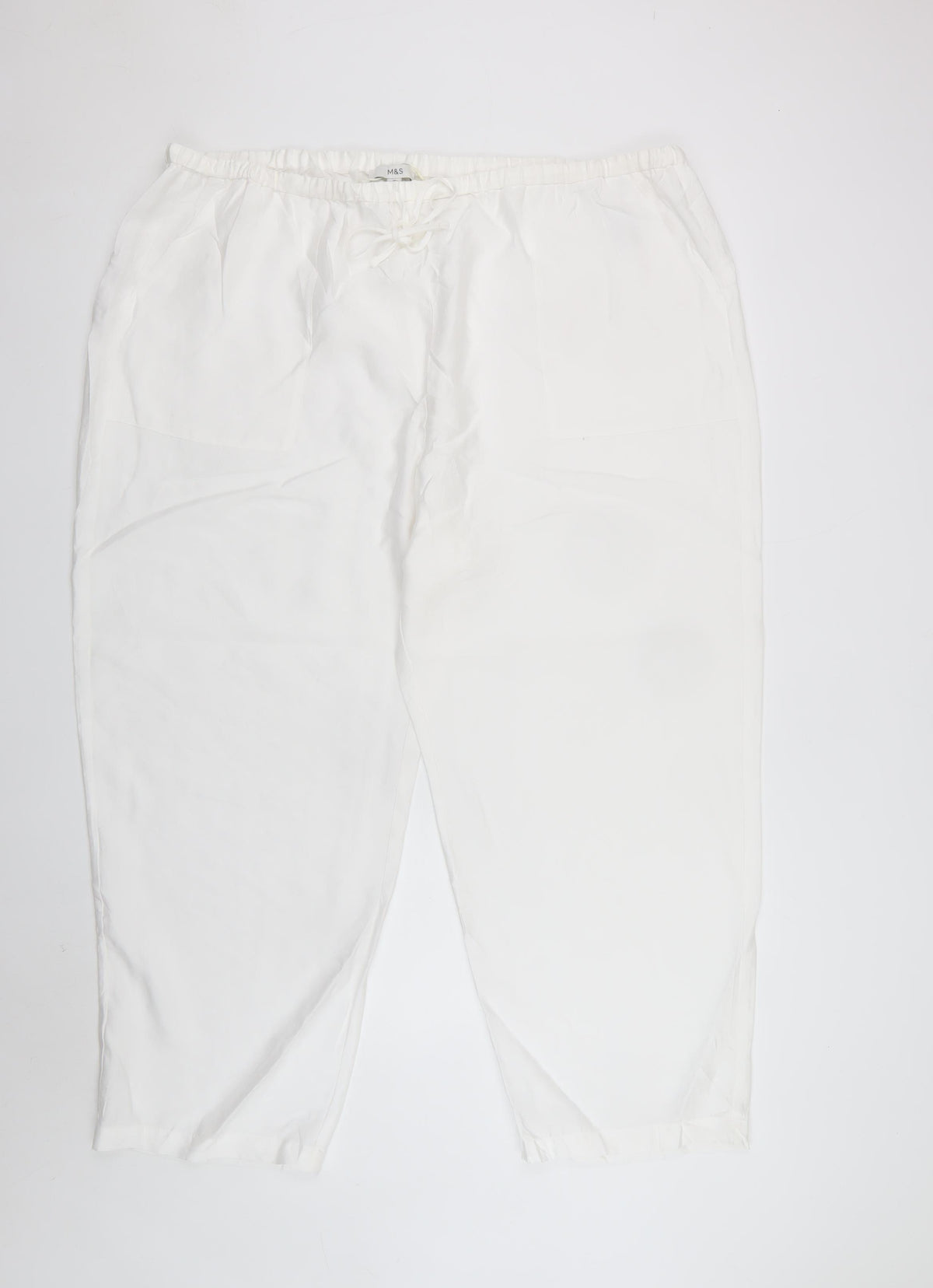 Marks and Spencer Women White Size 24 Regular Lyocell Drawstring Joggers