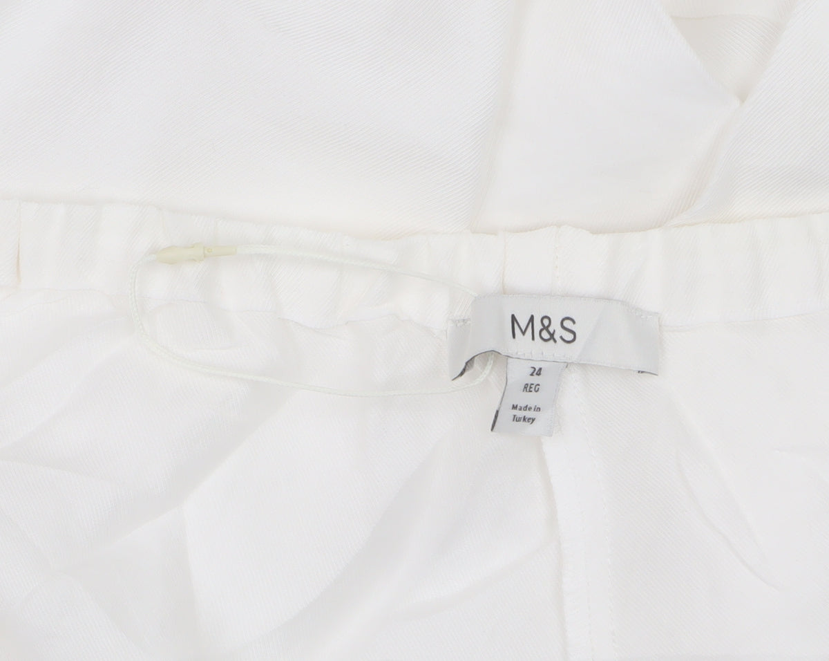 Marks and Spencer Women White Size 24 Regular Lyocell Drawstring Joggers
