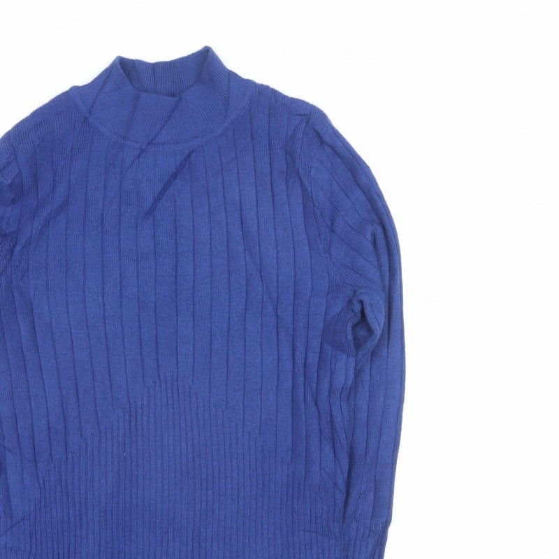 M&S Collection Women Blue Size 8 Roll Neck Ribbed Knit Jumper