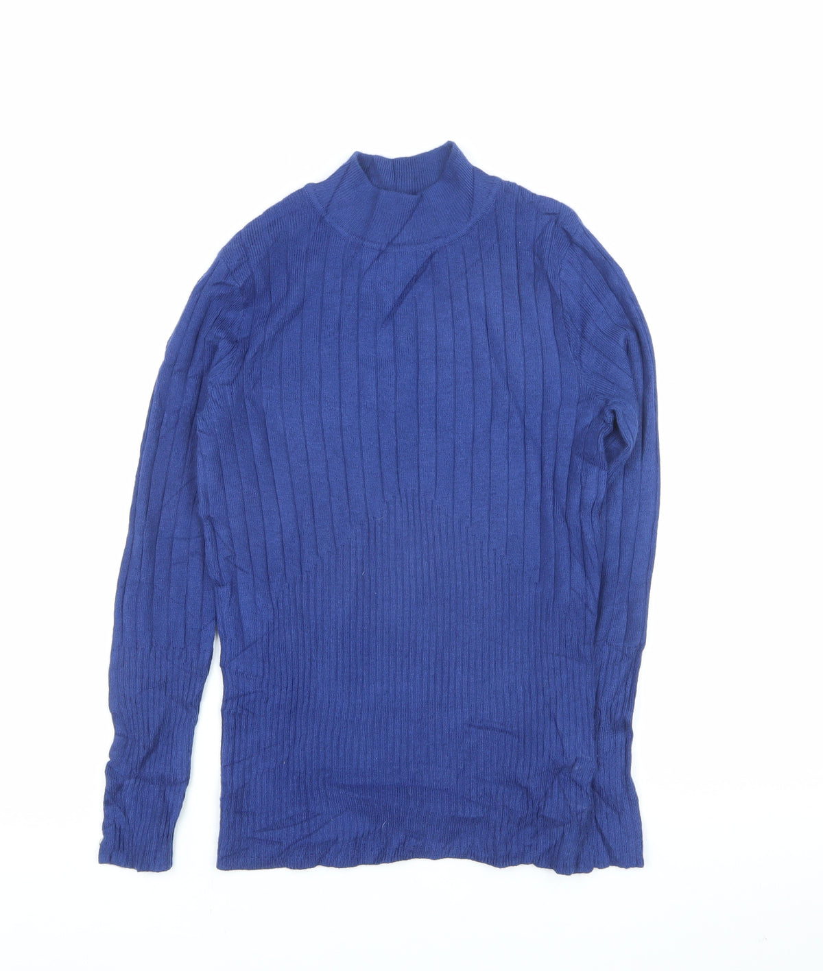 M&S Collection Women Blue Size 8 Roll Neck Ribbed Knit Jumper
