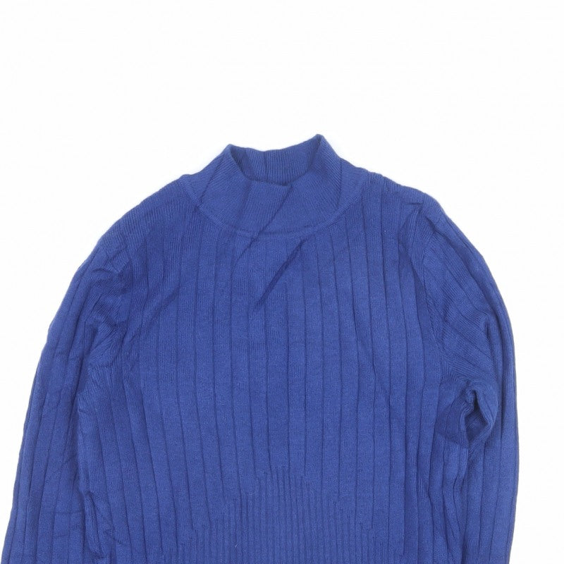 M&S Collection Women Blue Size 8 Roll Neck Ribbed Knit Jumper