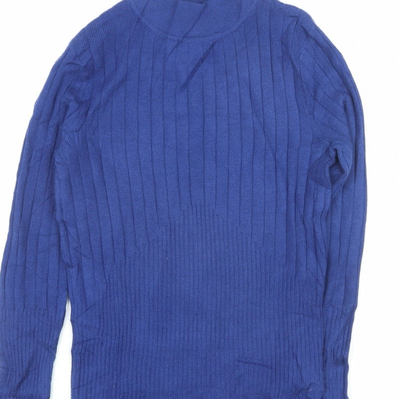 M&S Collection Women Blue Size 8 Roll Neck Ribbed Knit Jumper