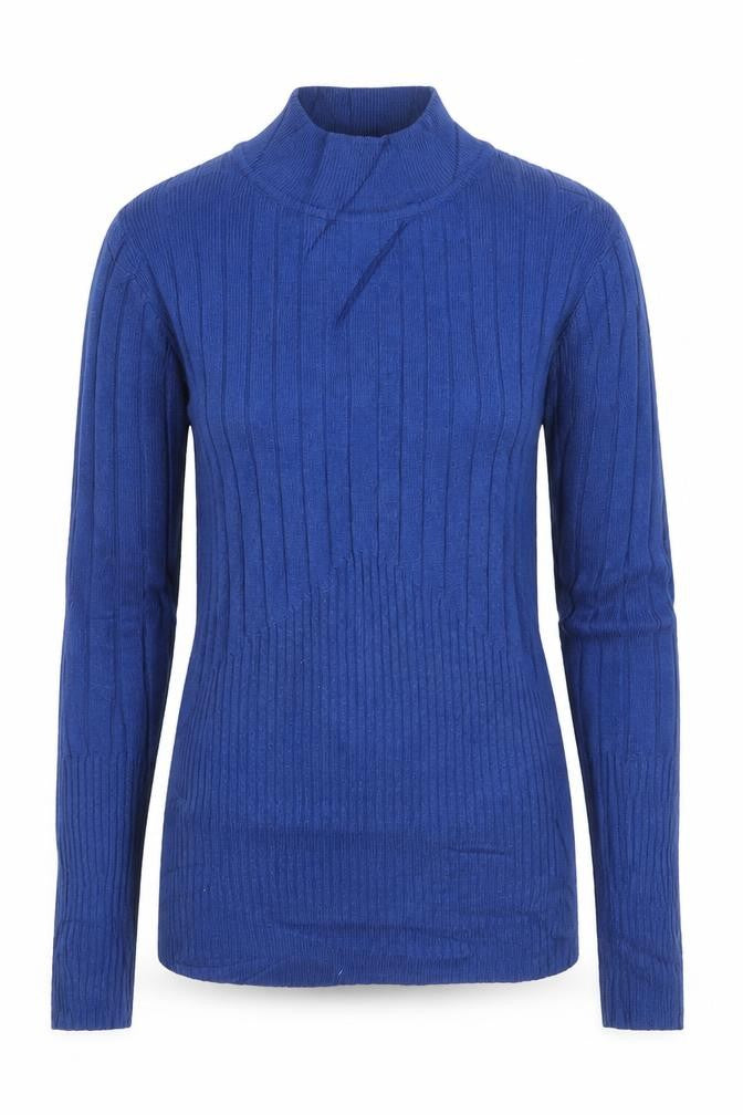 M&S Collection Women Blue Size 8 Roll Neck Ribbed Knit Jumper