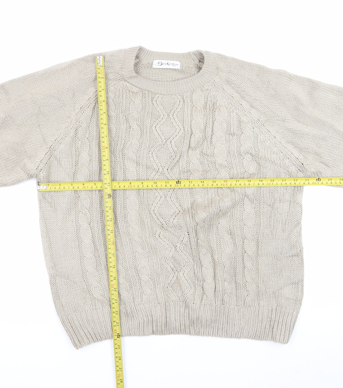 Berkertex Women’s Beige Cable Knit Crew Neck Jumper Size 18