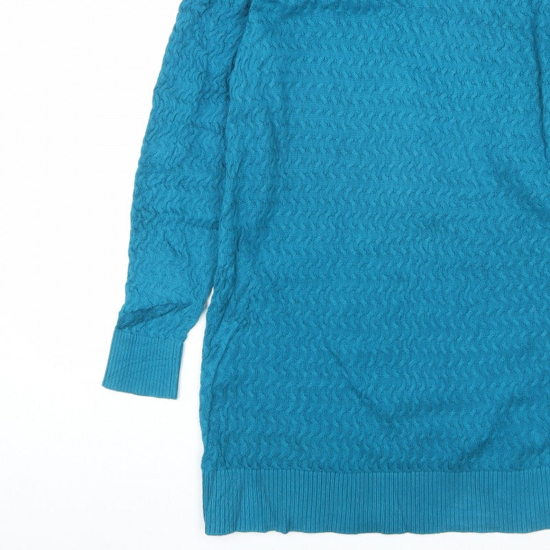 Lands' End Women Blue M Cable Knit Roll Neck Cotton Tunic Jumper