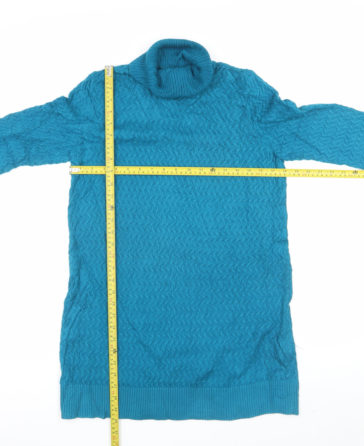 Lands' End Women Blue M Cable Knit Roll Neck Cotton Tunic Jumper