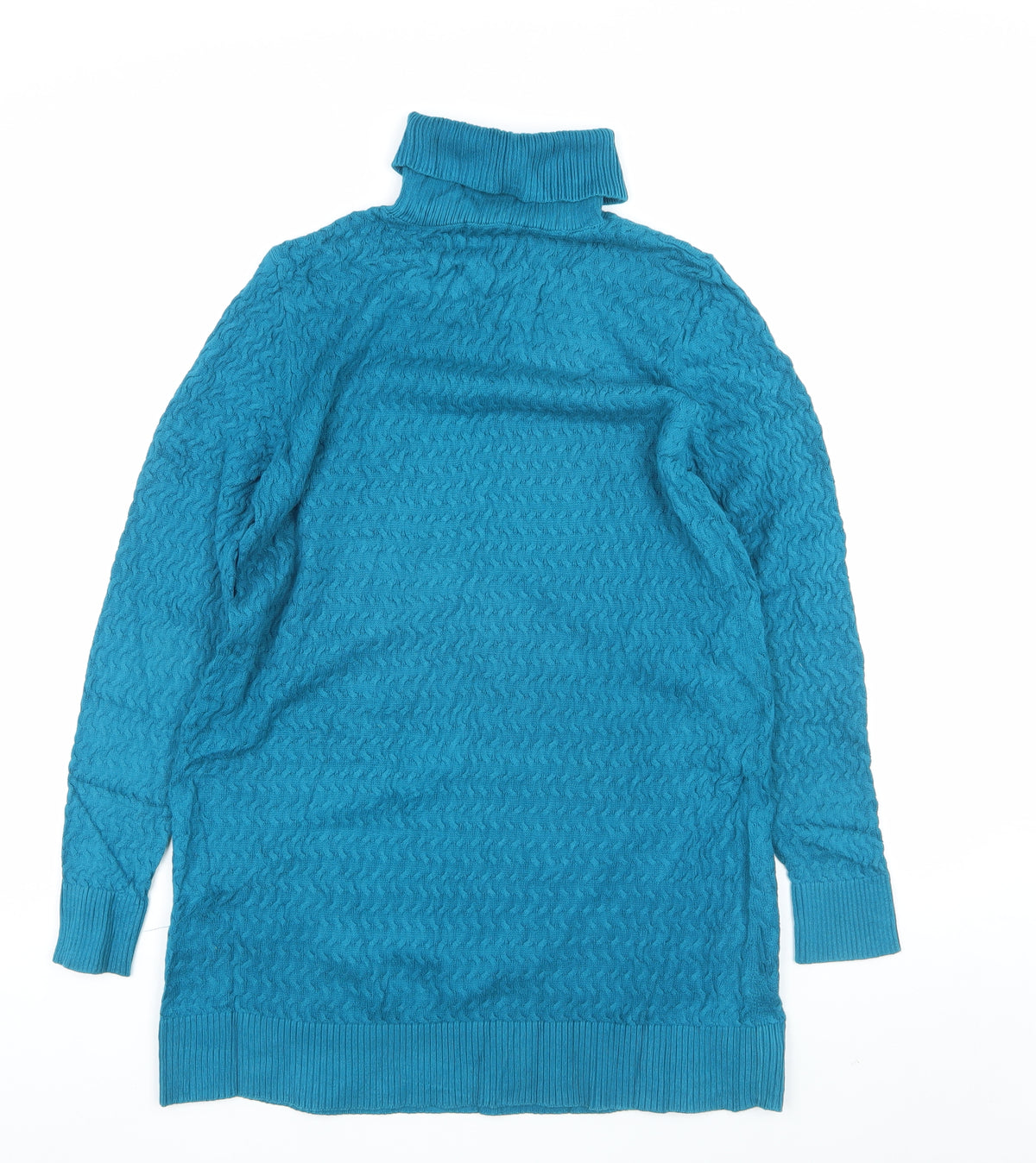 Lands' End Women Blue M Cable Knit Roll Neck Cotton Tunic Jumper