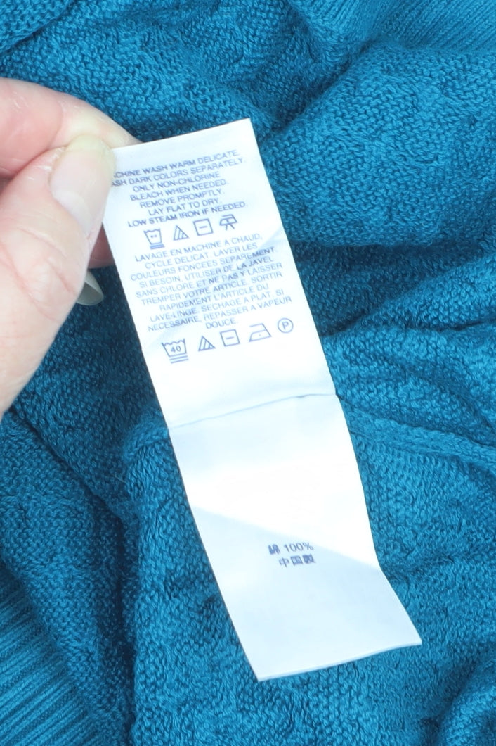 Lands' End Women Blue M Cable Knit Roll Neck Cotton Tunic Jumper