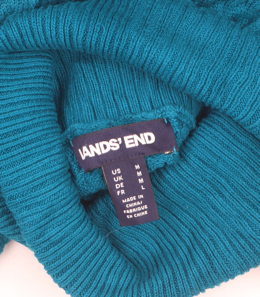 Lands' End Women Blue M Cable Knit Roll Neck Cotton Tunic Jumper