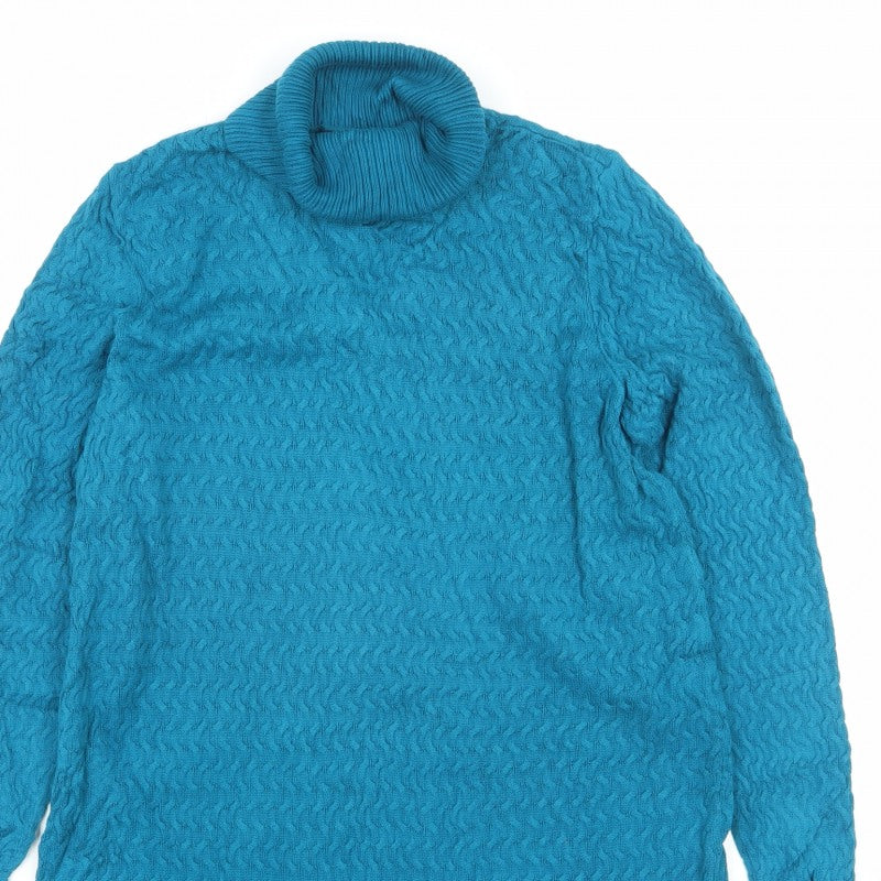 Lands' End Women Blue M Cable Knit Roll Neck Cotton Tunic Jumper