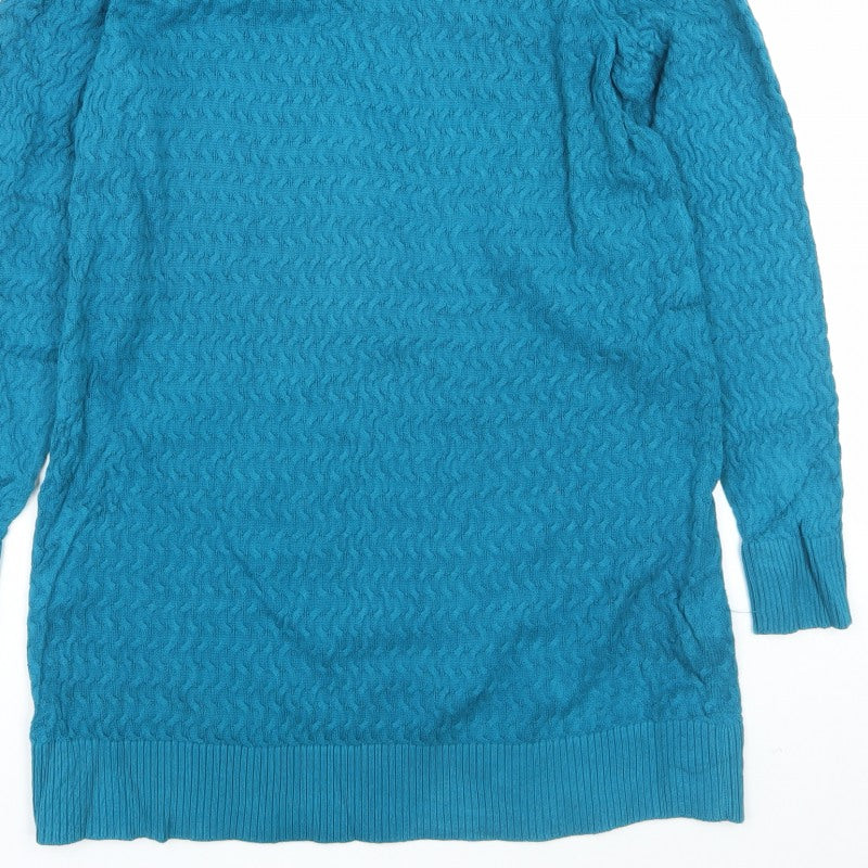 Lands' End Women Blue M Cable Knit Roll Neck Cotton Tunic Jumper