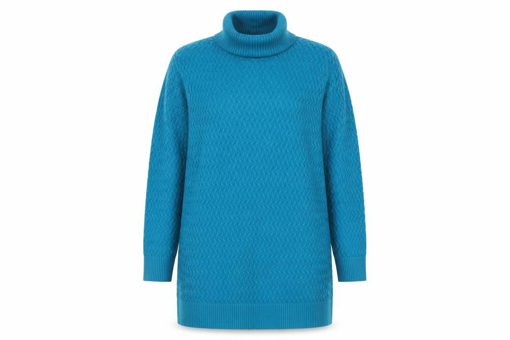 Lands' End Women Blue M Cable Knit Roll Neck Cotton Tunic Jumper