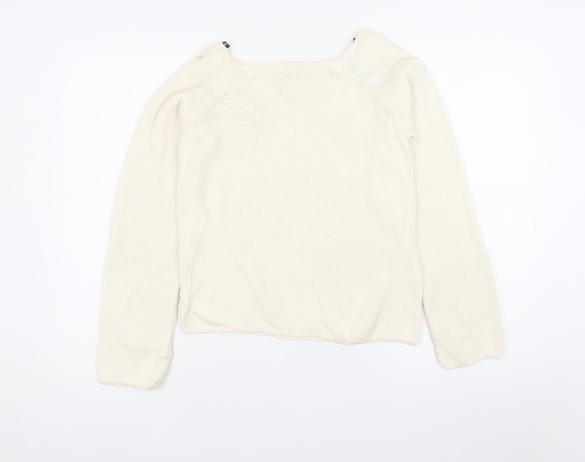 Marks and Spencer Women Ivory S Boat Neck Knit Pullover Jumper