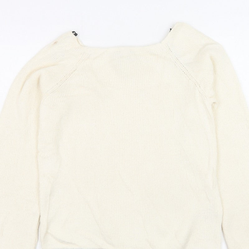 Marks and Spencer Women Ivory S Boat Neck Knit Pullover Jumper