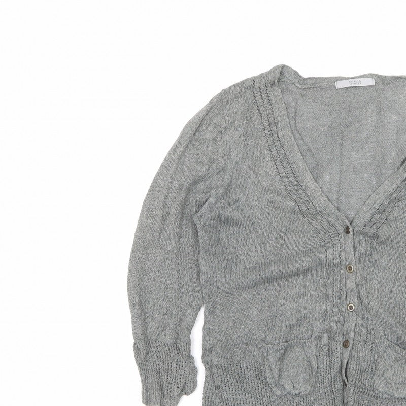 Marks and Spencer Women's Grey UK 14 V-Neck Button Pocket Cardigan
