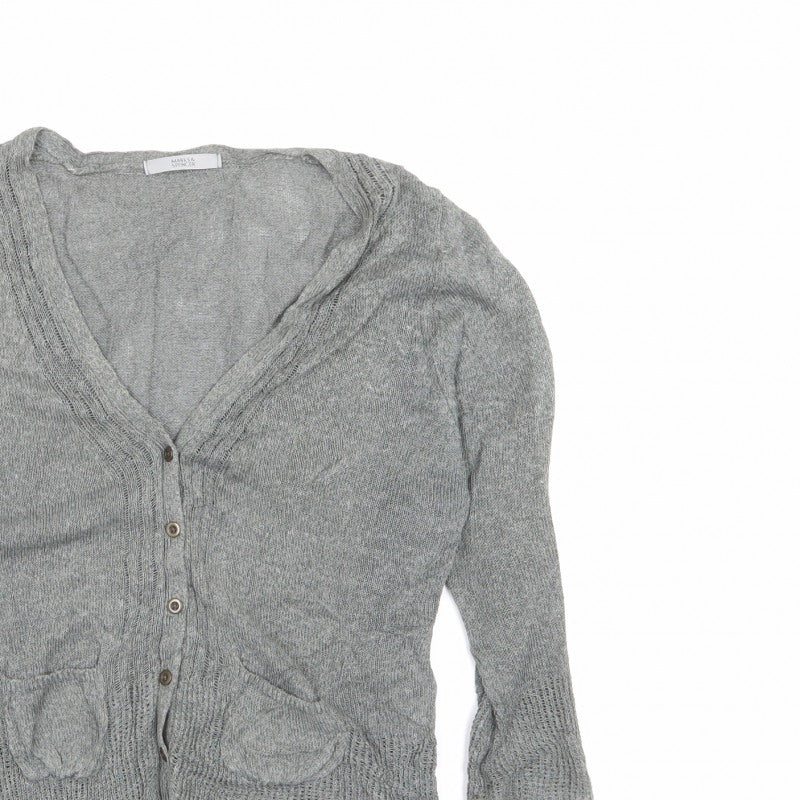 Marks and Spencer Women's Grey UK 14 V-Neck Button Pocket Cardigan