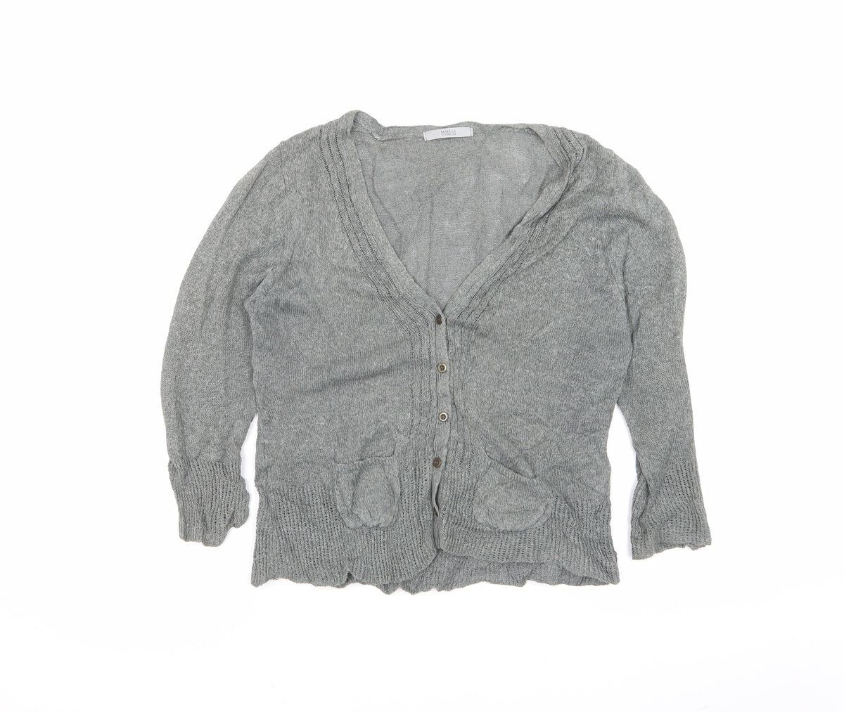 Marks and Spencer Women's Grey UK 14 V-Neck Button Pocket Cardigan
