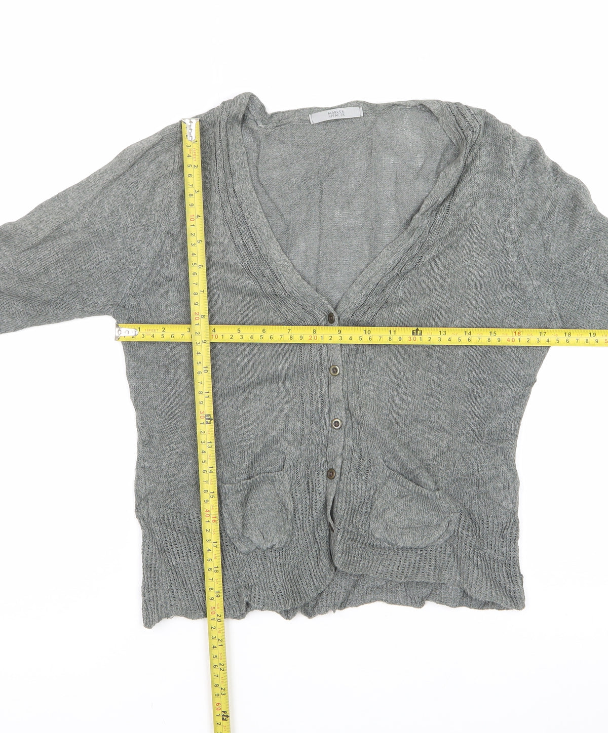 Marks and Spencer Women's Grey UK 14 V-Neck Button Pocket Cardigan