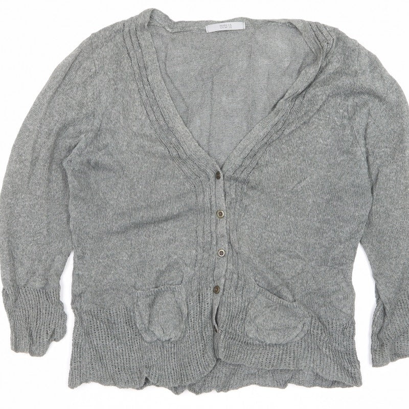 Marks and Spencer Women's Grey UK 14 V-Neck Button Pocket Cardigan
