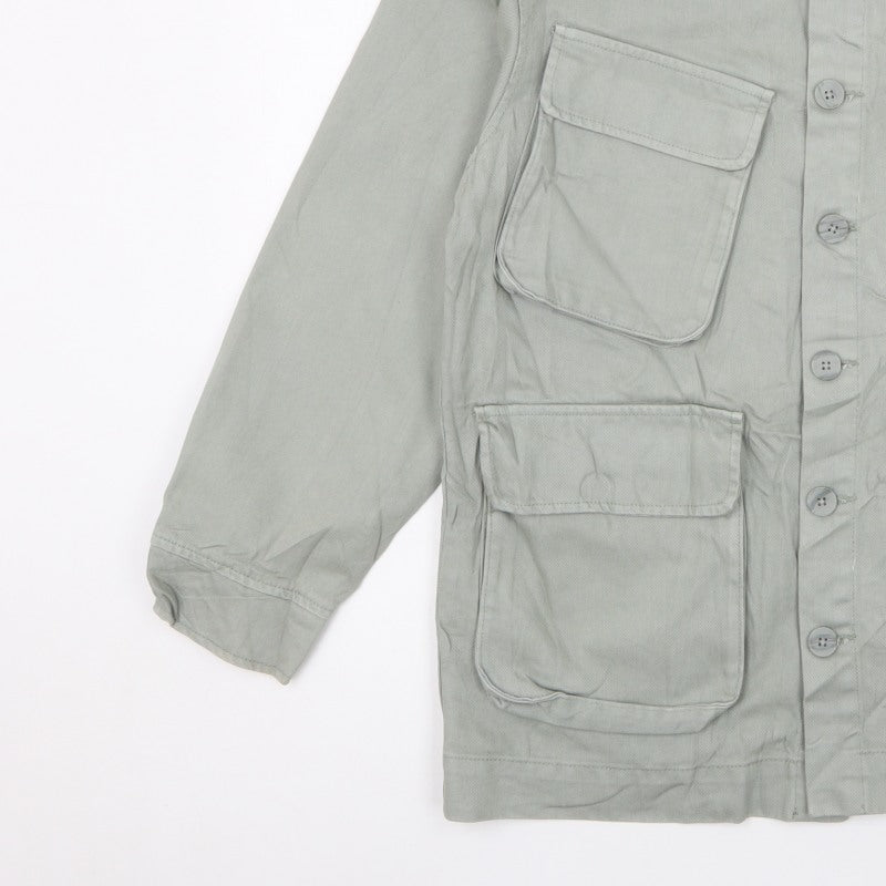 Zara Men Grey M Military Field Jacket Cotton 4 Pocket Button Casual