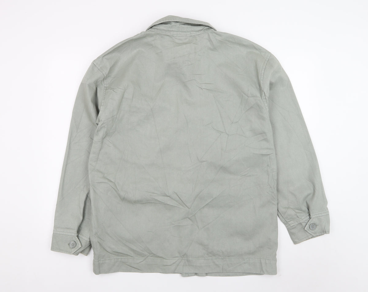 Zara Men Grey M Military Field Jacket Cotton 4 Pocket Button Casual