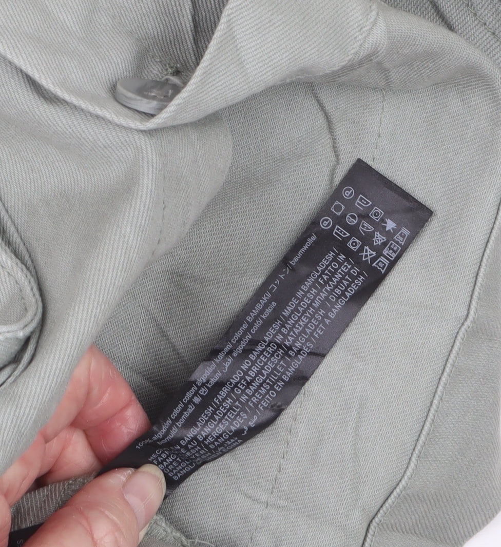 Zara Men Grey M Military Field Jacket Cotton 4 Pocket Button Casual