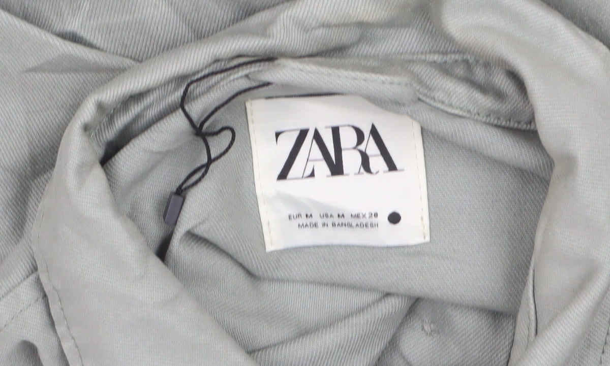 Zara Men Grey M Military Field Jacket Cotton 4 Pocket Button Casual