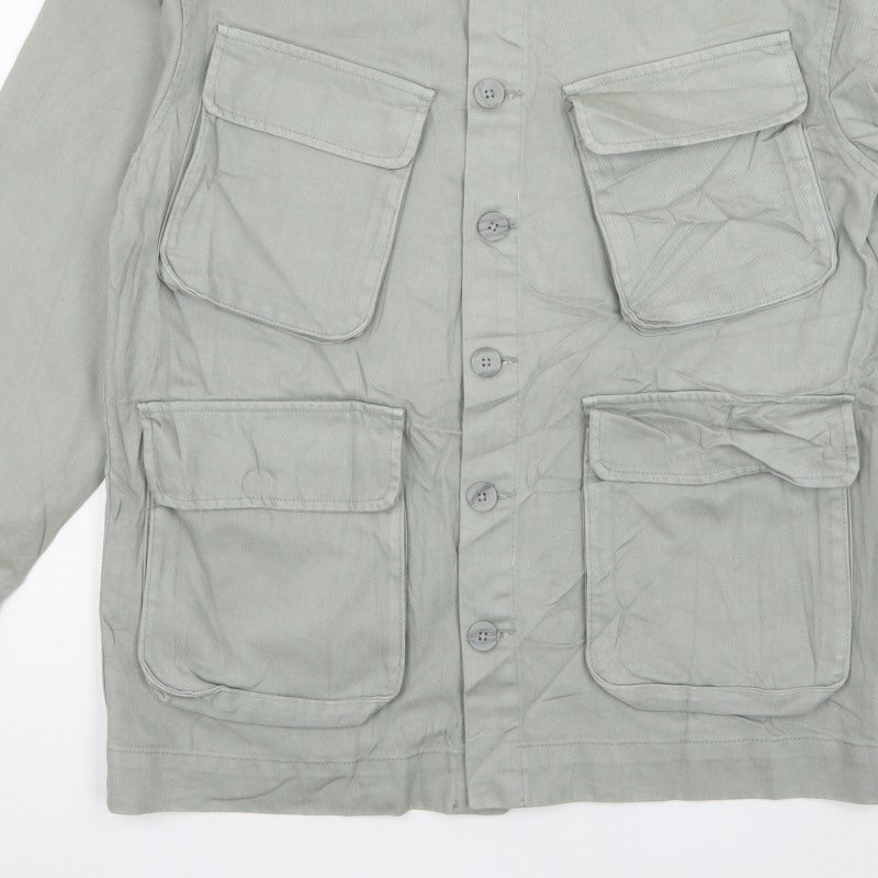 Zara Men Grey M Military Field Jacket Cotton 4 Pocket Button Casual