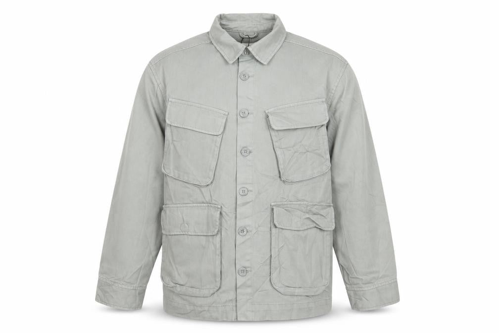 Zara Men Grey M Military Field Jacket Cotton 4 Pocket Button Casual