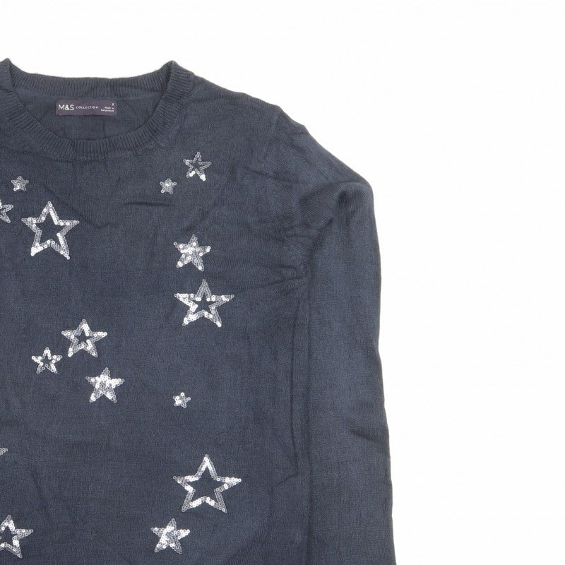 Marks & Spencer Women’s Blue S Sequin Star Crew Neck Jumper