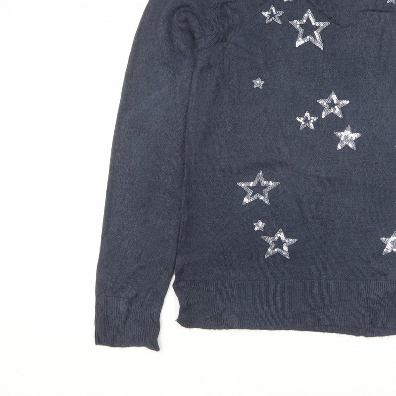 Marks & Spencer Women’s Blue S Sequin Star Crew Neck Jumper