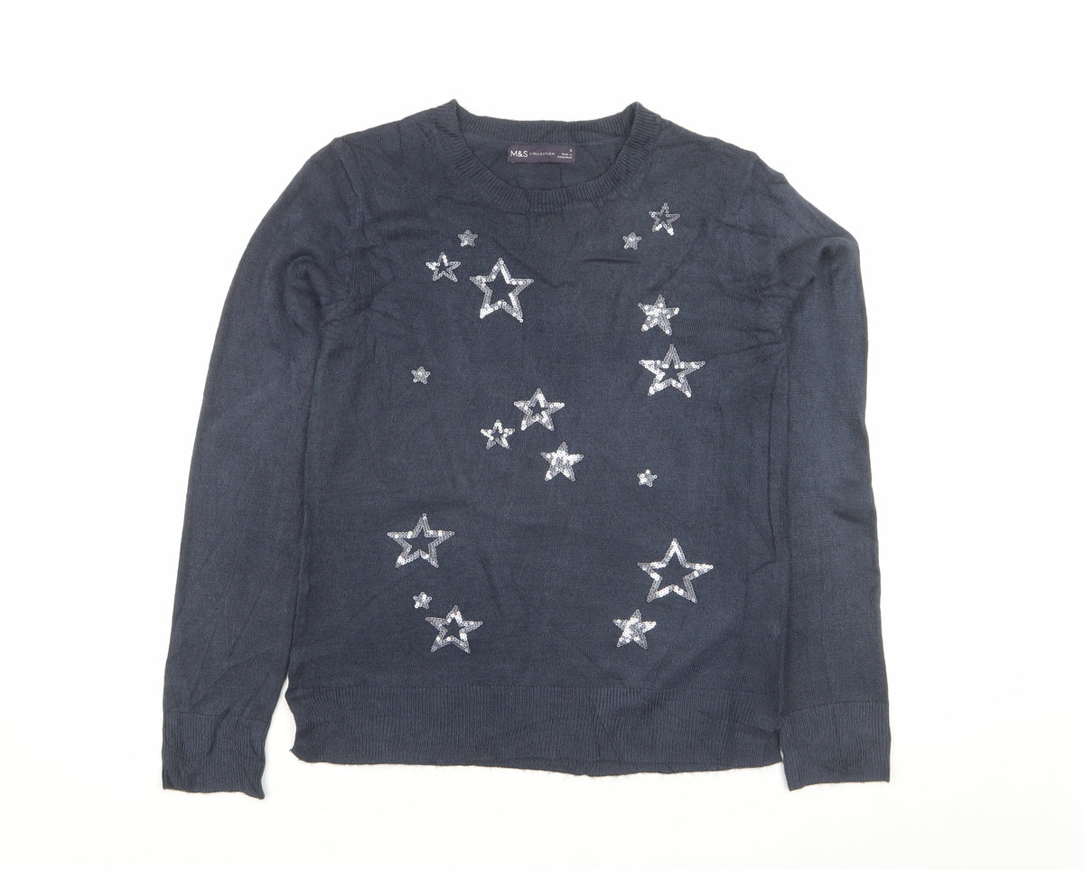 Marks & Spencer Women’s Blue S Sequin Star Crew Neck Jumper