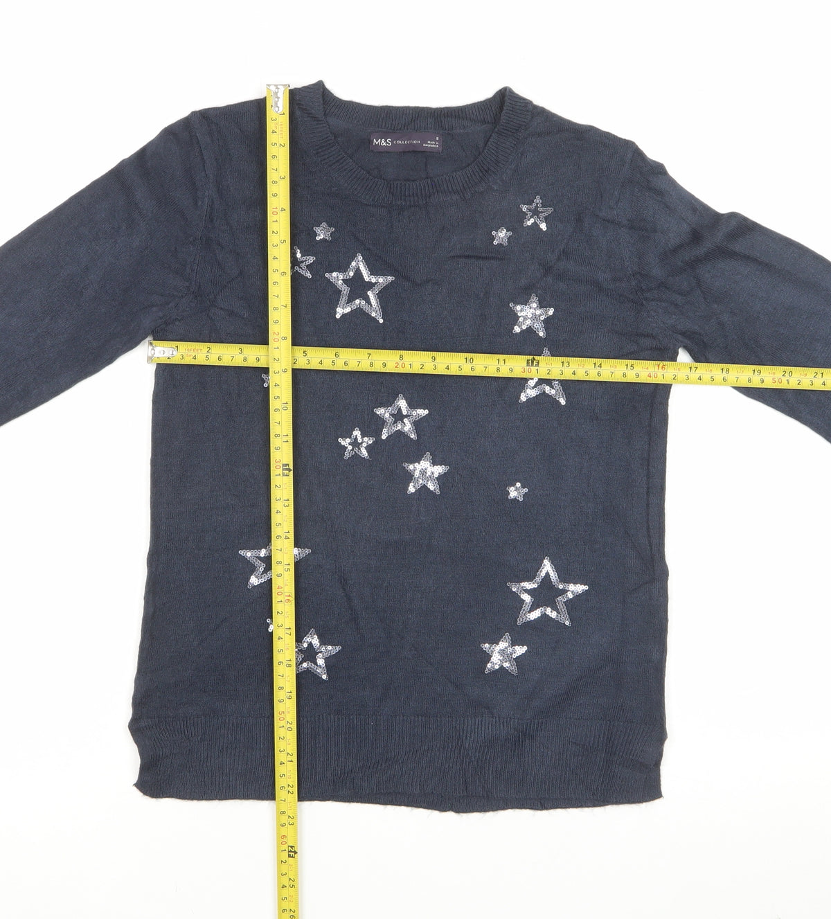 Marks & Spencer Women’s Blue S Sequin Star Crew Neck Jumper