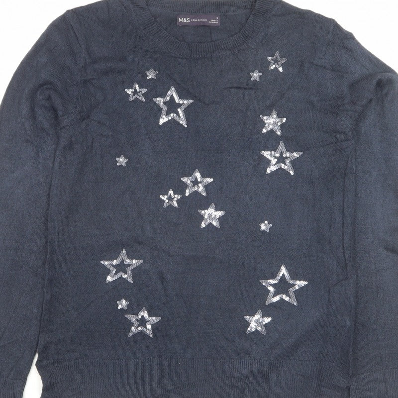 Marks & Spencer Women’s Blue S Sequin Star Crew Neck Jumper