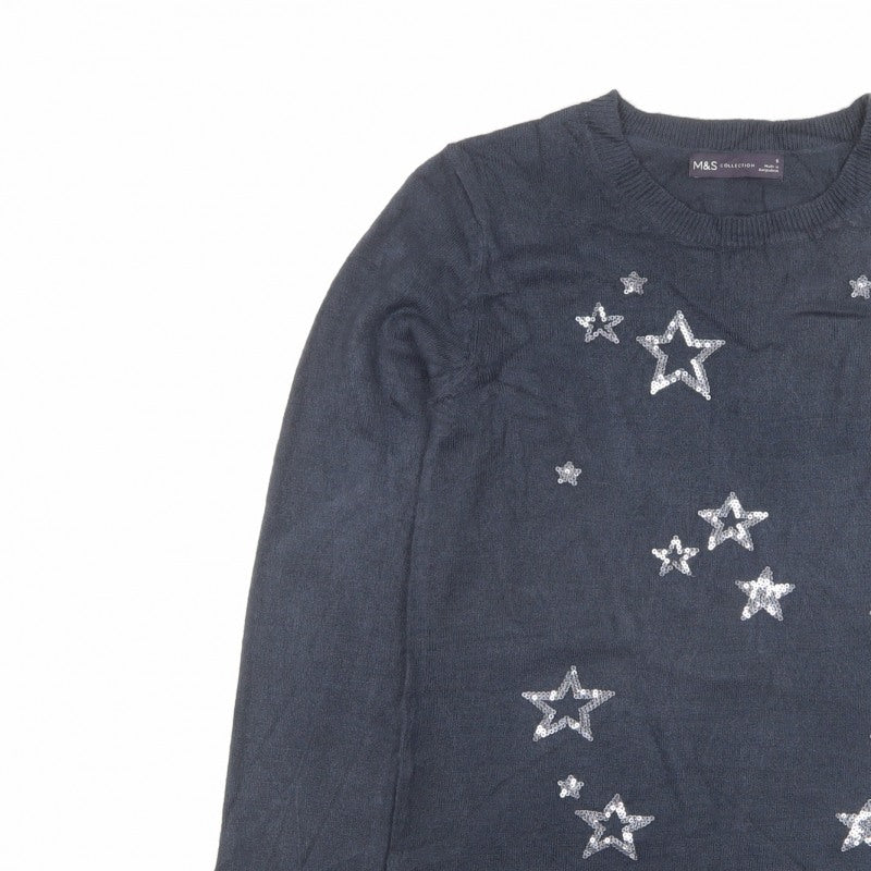 Marks & Spencer Women’s Blue S Sequin Star Crew Neck Jumper