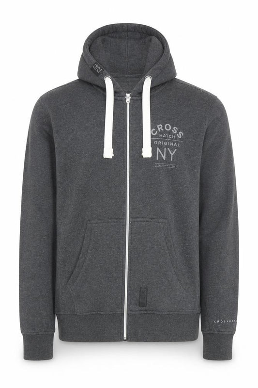 Crosshatch Men’s Grey 2XL Full Zip Hoodie Logo Pockets Cotton Blend