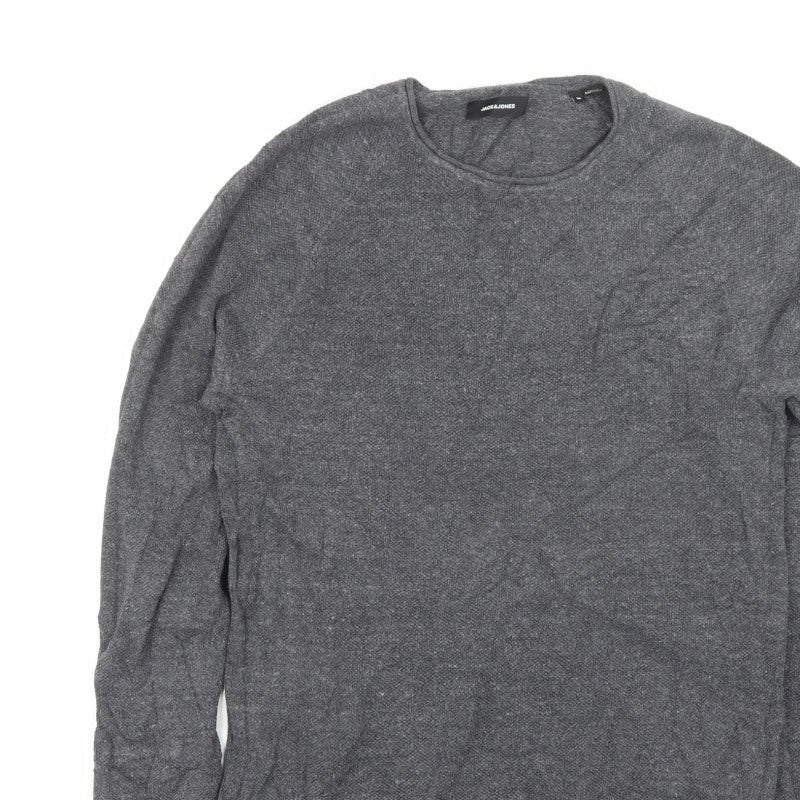 Jack & Jones Men's Grey M Crew Neck Knit Pullover Jumper Logo