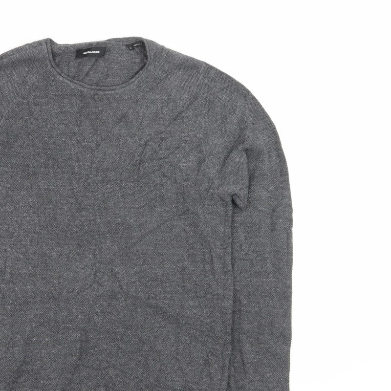 Jack & Jones Men's Grey M Crew Neck Knit Pullover Jumper Logo